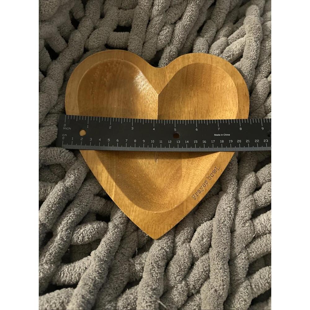 Handcrafted Wooden Heart Shaped Prayer Bowl  Beautiful Gift Religious 3 Crosses - Picture 7 of 9